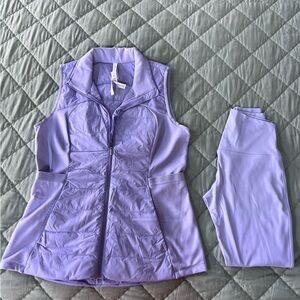 Lululemon Down for it all Vest (Sz 12) in Lilac and matching leggings in size 8.